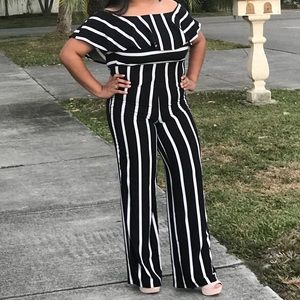 Only wear once! Strip black & white jumpsuit.